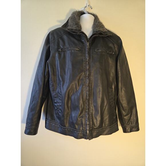 Calvin Klein Mens L Jacket Vegan Leather Black Moto Distessed Style Dbl Zip - Picture 1 of 14